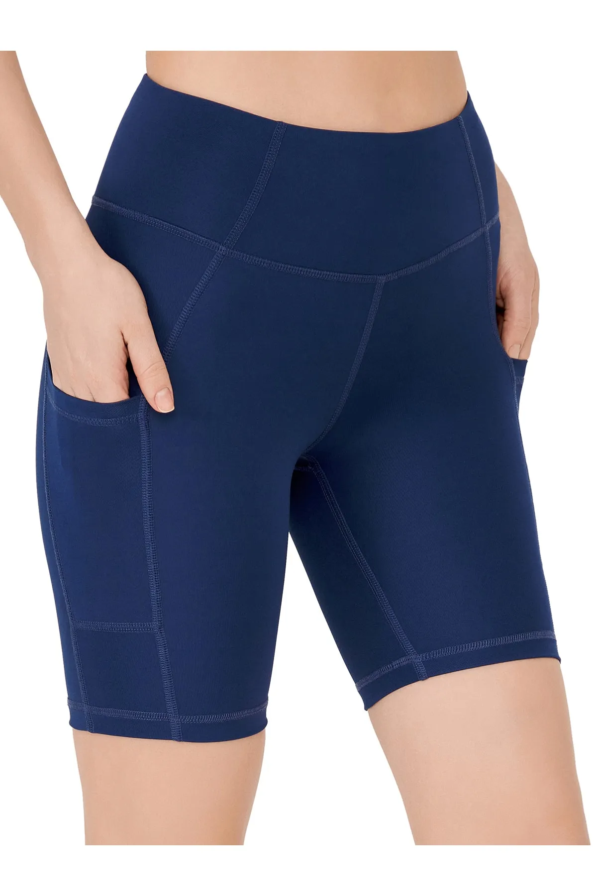 LOS OJOS  Marineblaue, glättende Biker-Shorts mit doppelter Tasche und kurzer Sportstrumpfhose mit hoher Taille für Damen