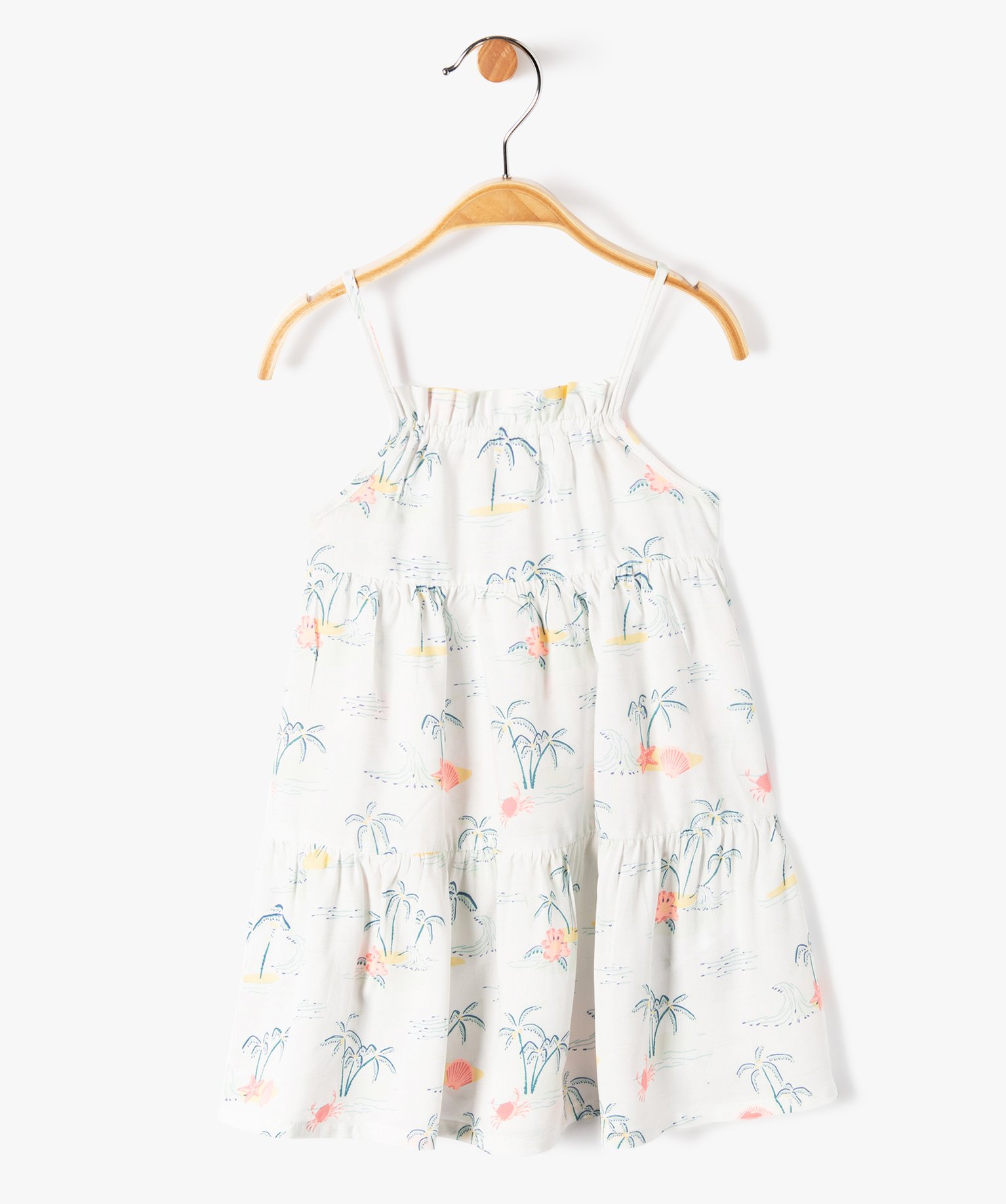 Robe bébé fille à bretelles et motifs ecru | GEMO