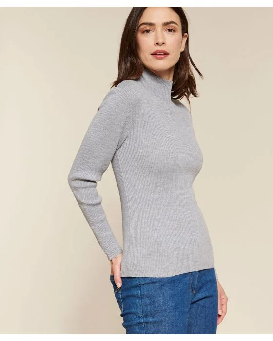 Pull col montant, 50% laine mérinos, uni et rayé
