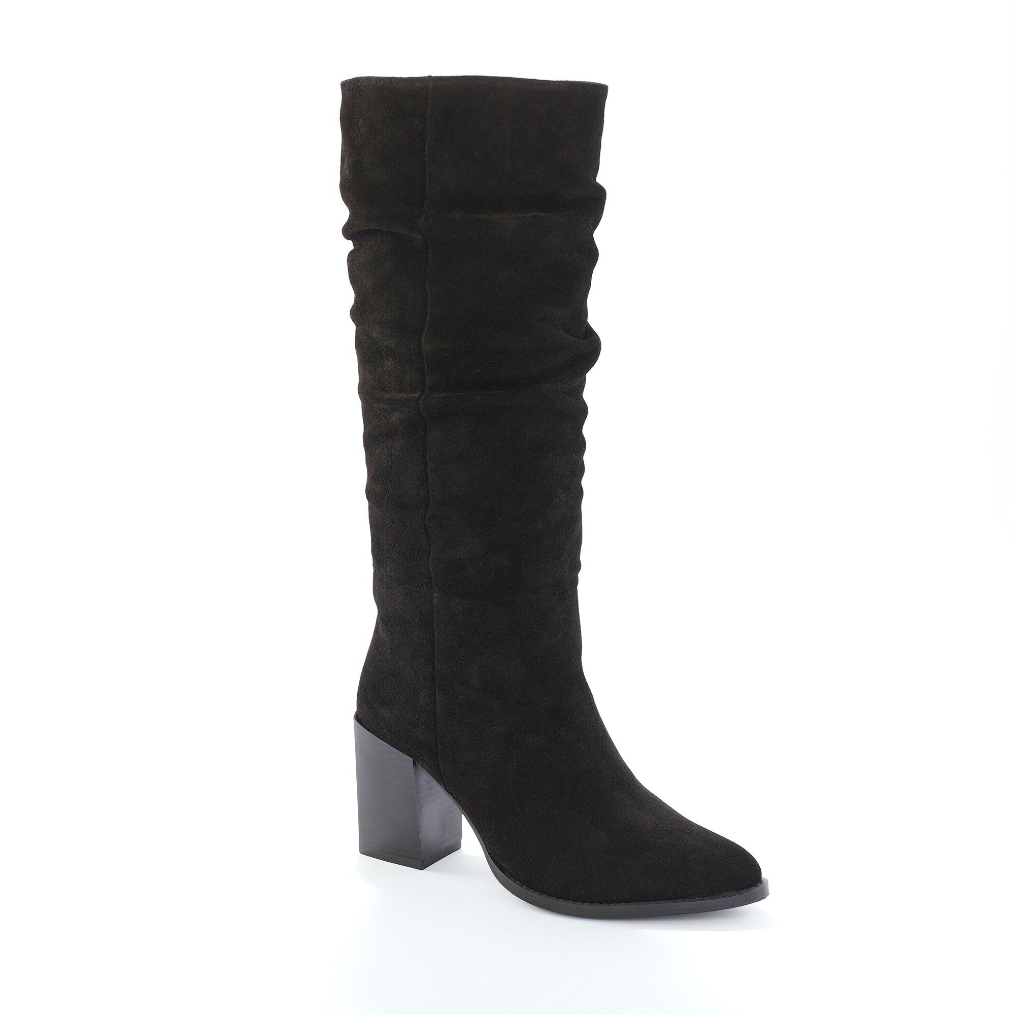 Bottes plissées à talon, croûte de cuir