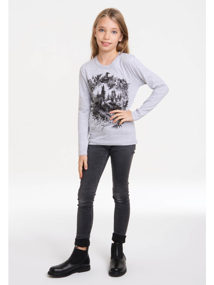 Logoshirt Langarmshirt Harry Potter - Hogwarts Schloss in grau-meliert günstig kaufen