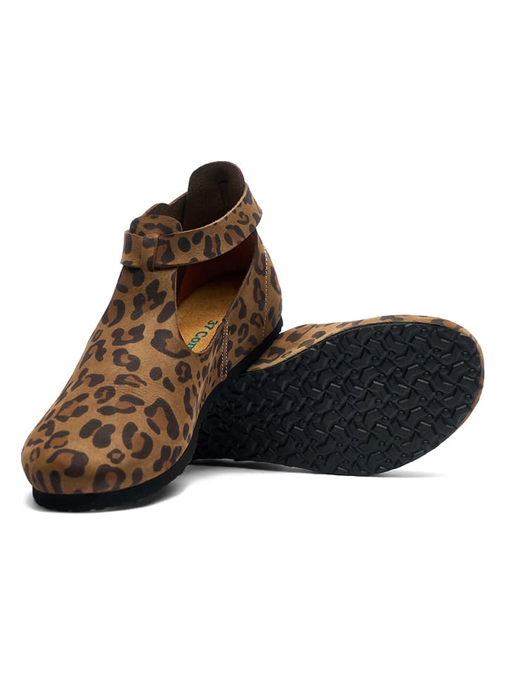 Comfortfusse Leder-Ballerinas in Hellbraun/ Schwarz günstig kaufen