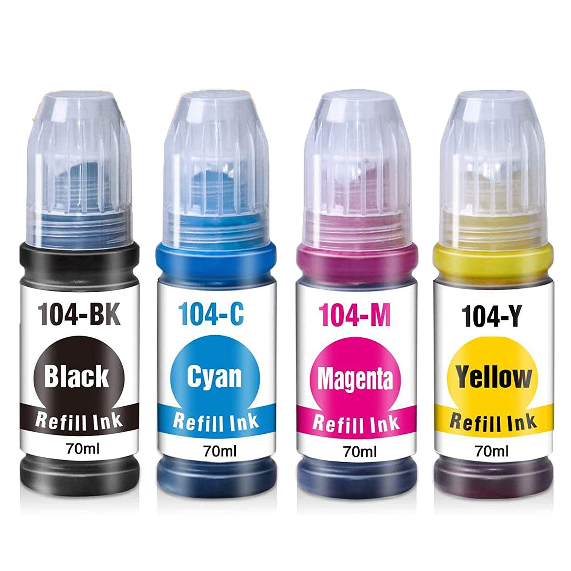 Koala 104 Tintenflasche Multipack für Epson 104 EcoTank ET-2710 ET-2711 Tintenpatrone (Packung, 4er Tinte Refill für EPSON 104 Ecotank ET-2820 ET-2821 ET-2825 ET-2826)
