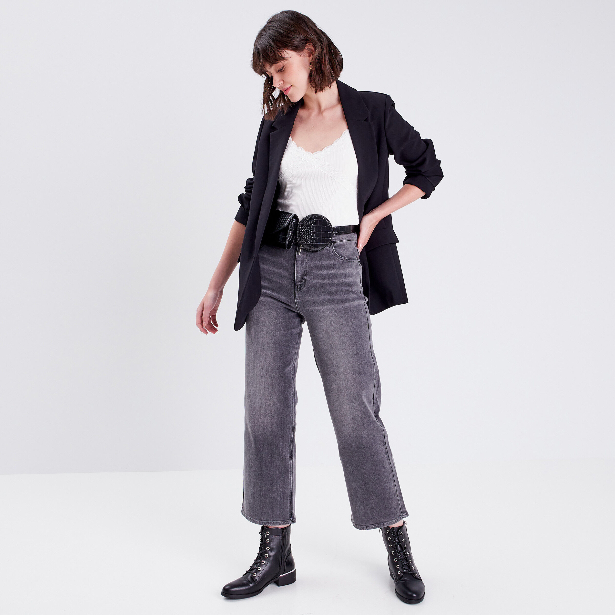 Jeans regular denim gris femme | Cache Cache