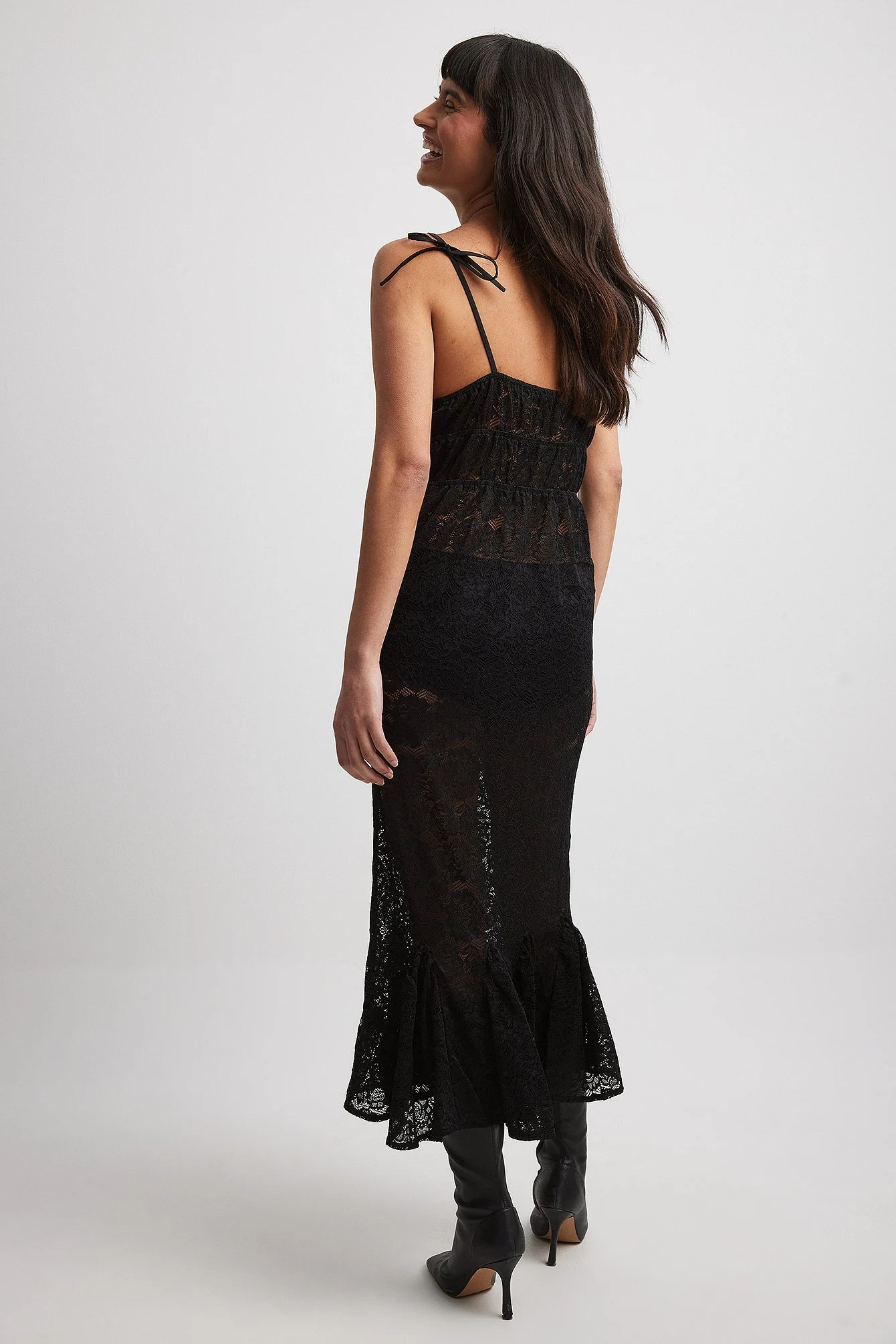Draped Lace Midi Dress