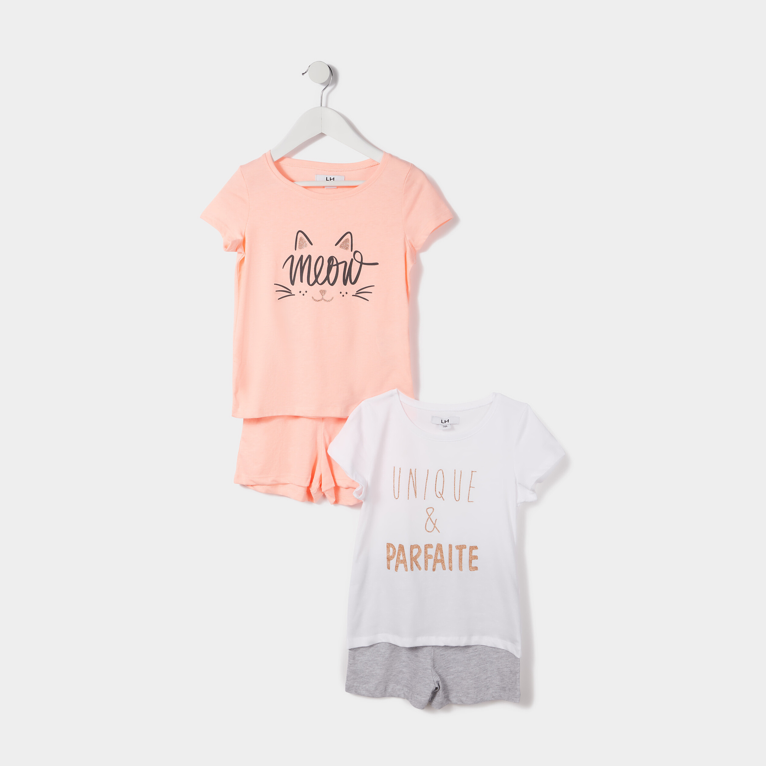 Lot 2 ensembles pyjamas short orange corail fille | La Halle