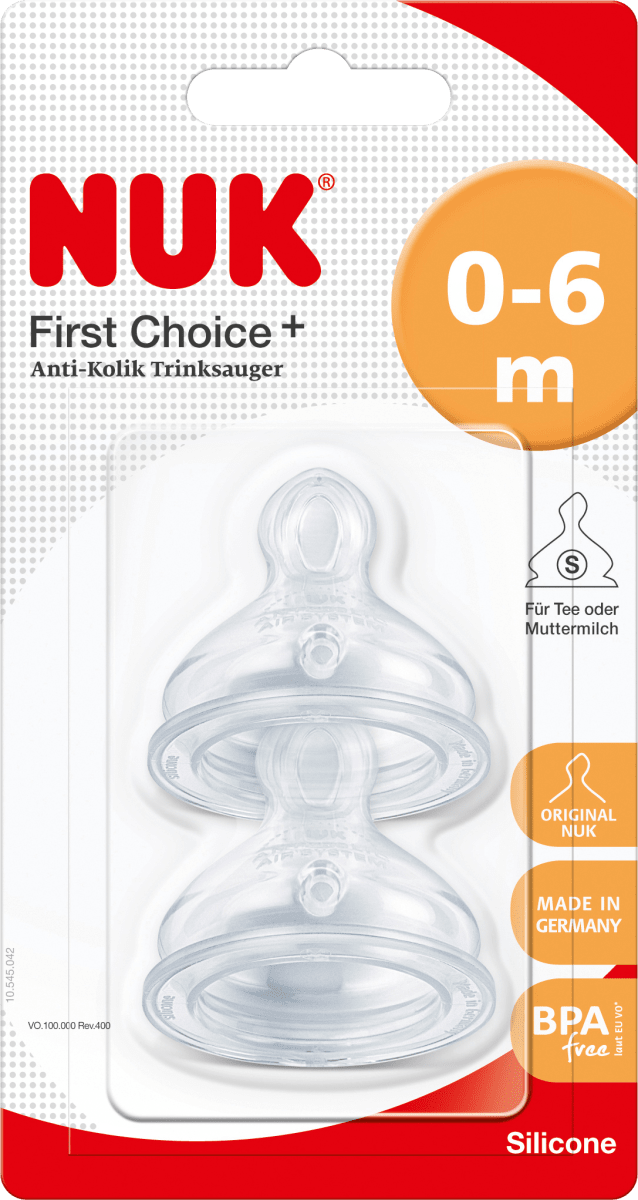 Trinksauger First Choice+ Silikon, 0-6 Monate, Gr. S (Tee), 2 St