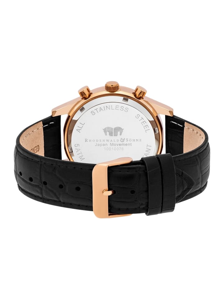 Rhodenwald & Söhne Herren Chronograph roségold Echtleder schwarz in schwarz günstig kaufen 21,5 cm