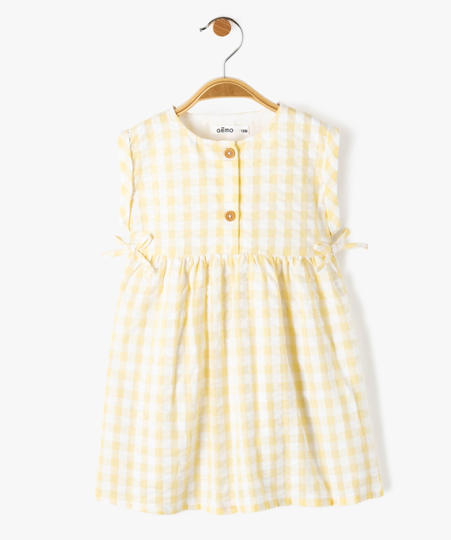 Robe bébé fille rayée en voile de coton texturé jaune | GEMO