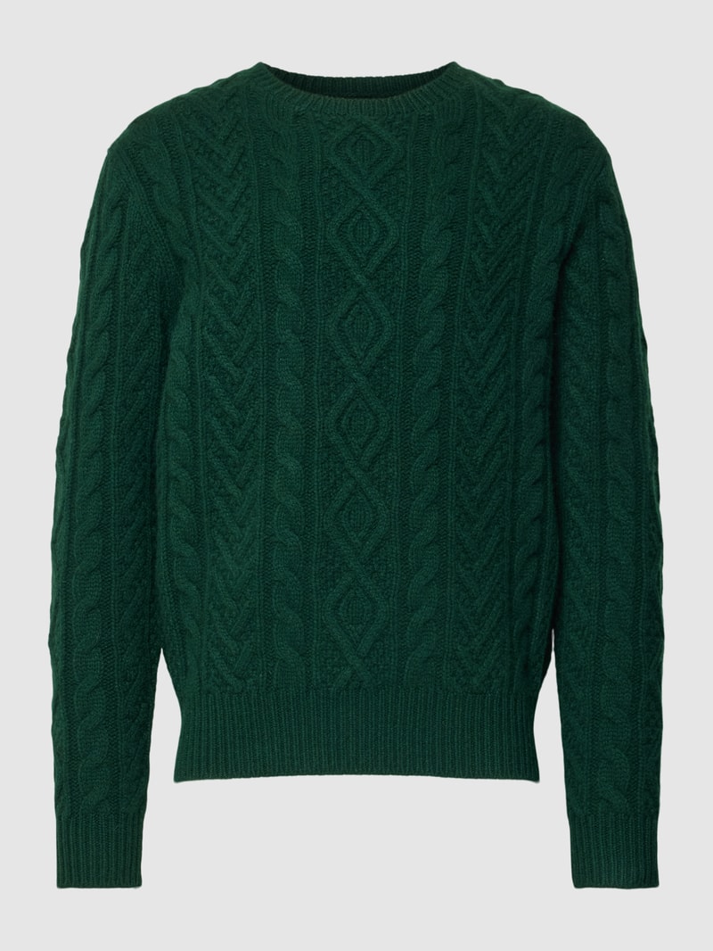 Strickpullover mit Zopfmuster in dunkelgrün