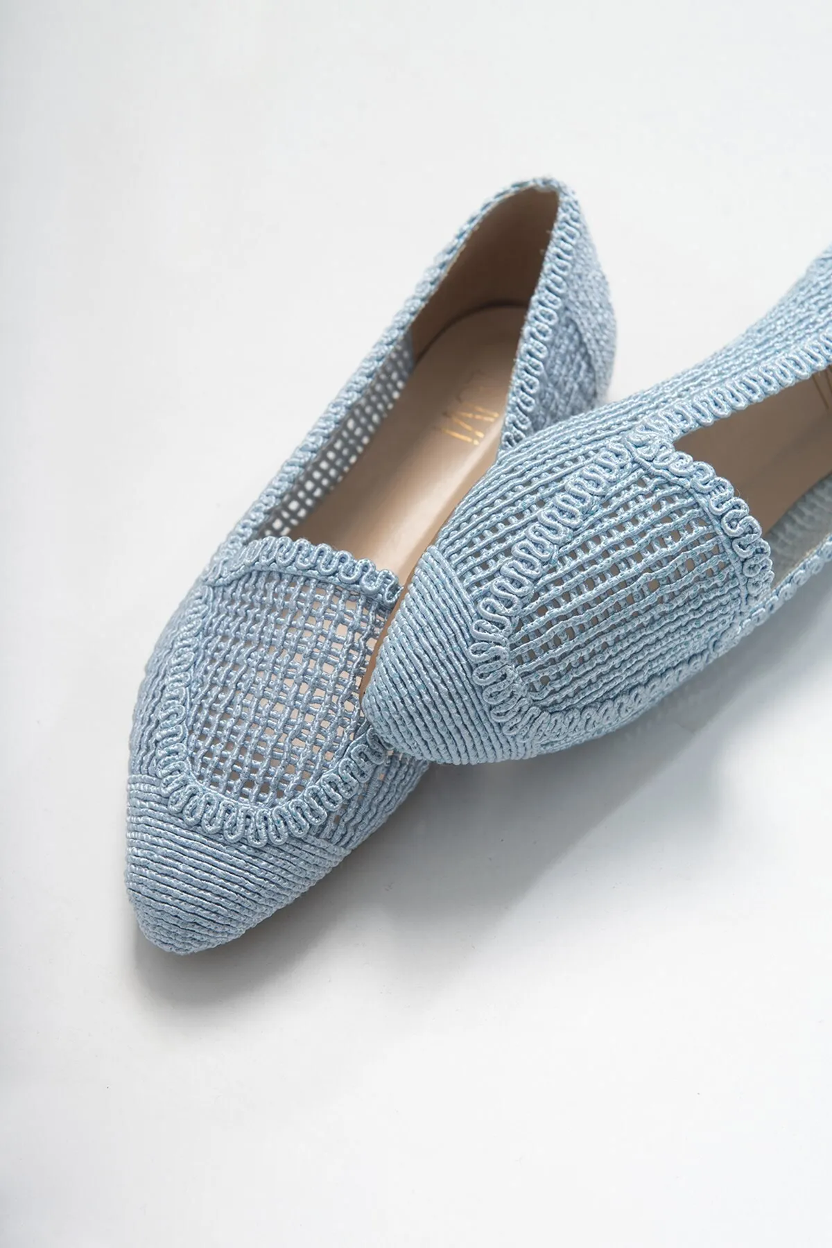 LuviShoes  Blaue gestrickte Ballerina-Schuhe für Damen 101