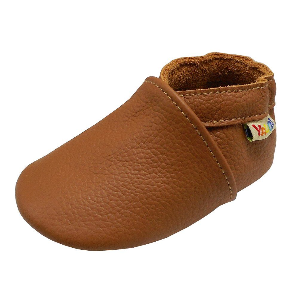 Yalion Weiche Leder Lauflernschuhe Hausschuhe Lederpuschen Braun Krabbelschuh