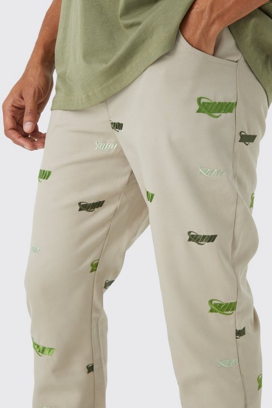 Bestickte Slim-Fit Schlaghose