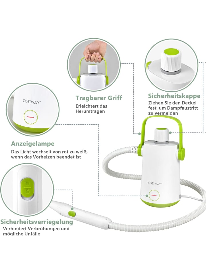 COSTWAY Dampfreiniger 1000W inkl. 10 Zubehör in Grün günstig kaufen 300 ml