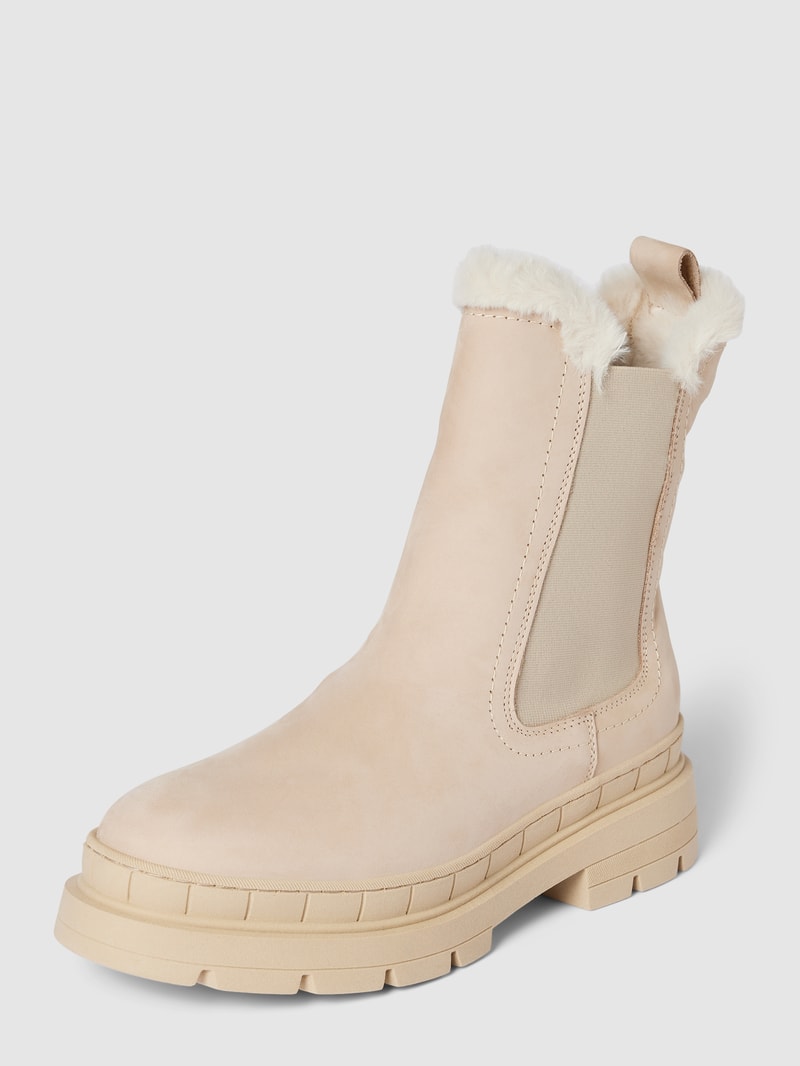 Chelsea Boots aus Leder mit Kunstfellbesatz in beige