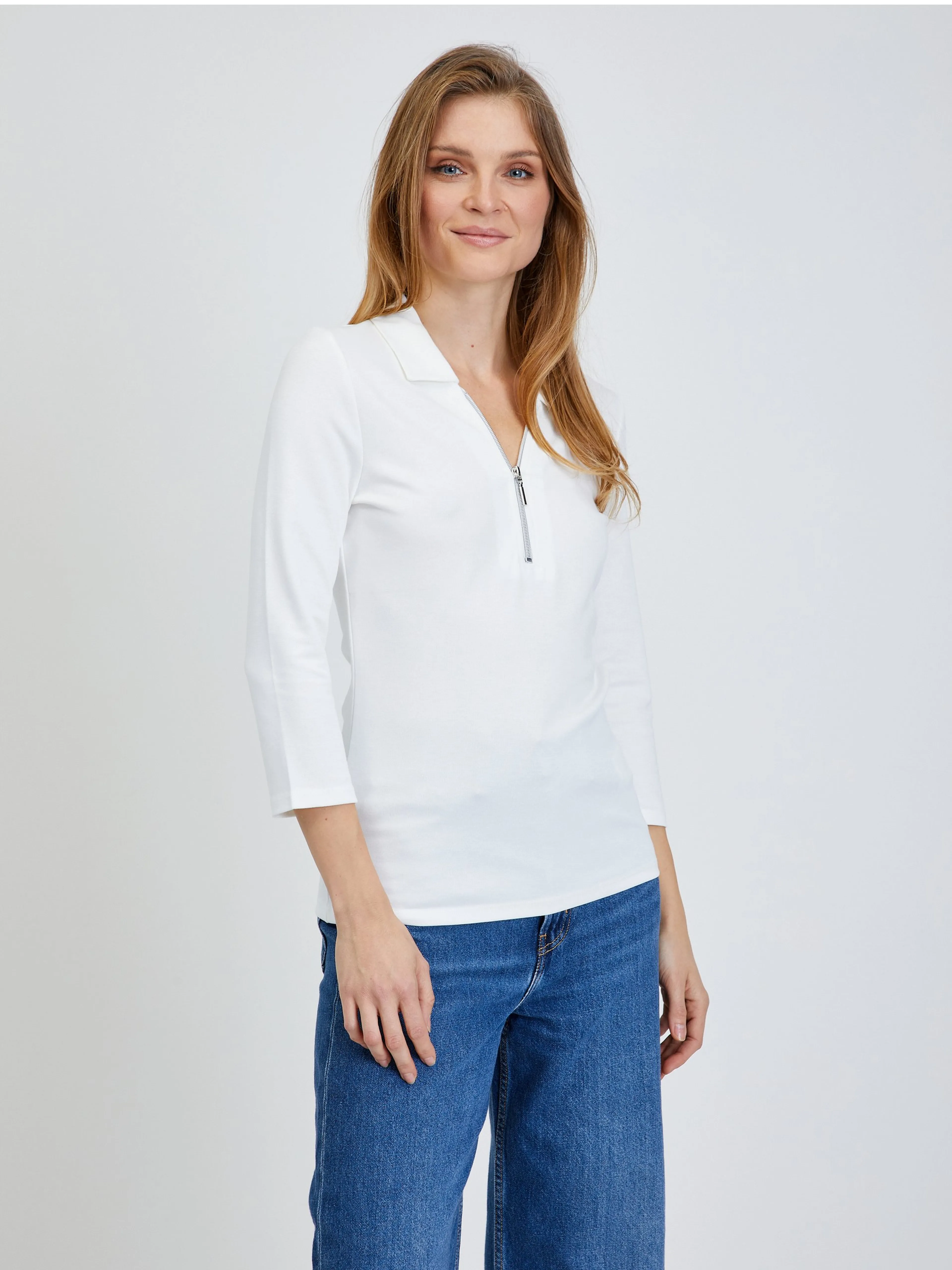 Cremefarbenes T-Shirt mit Dreiviertel Ärmeln ORSAY