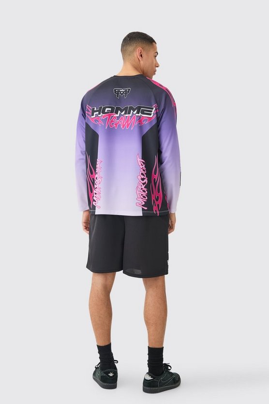 Langärmliges Oversize Oberteil mit Motorsport Homme Print