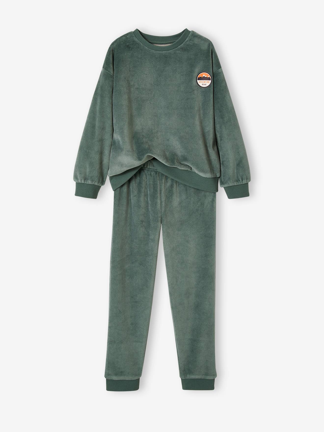 Pyjama coupe sweat velours garçon vert sauge
