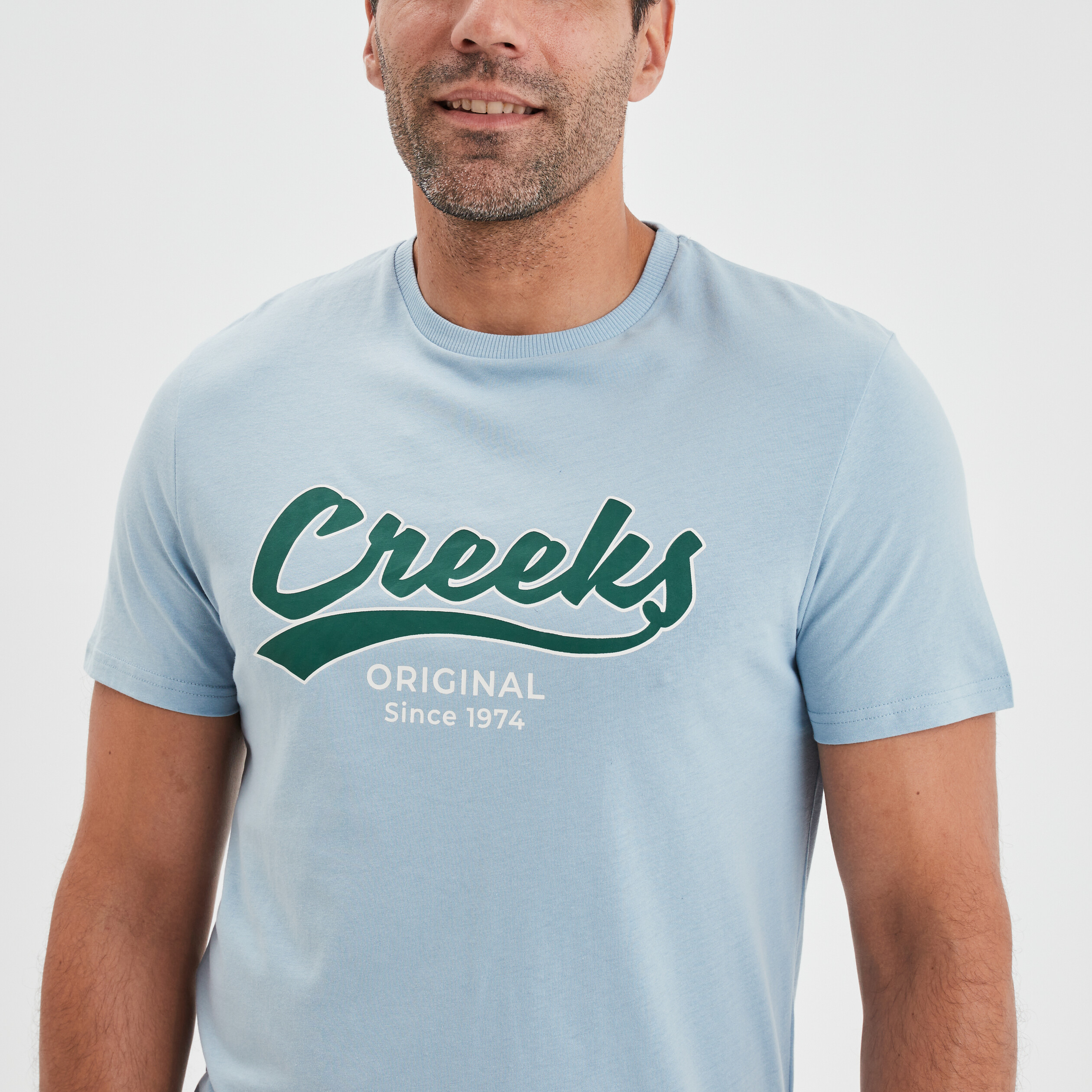 T-shirt col rond manches courtes Creeks bleu ciel homme | La Halle
