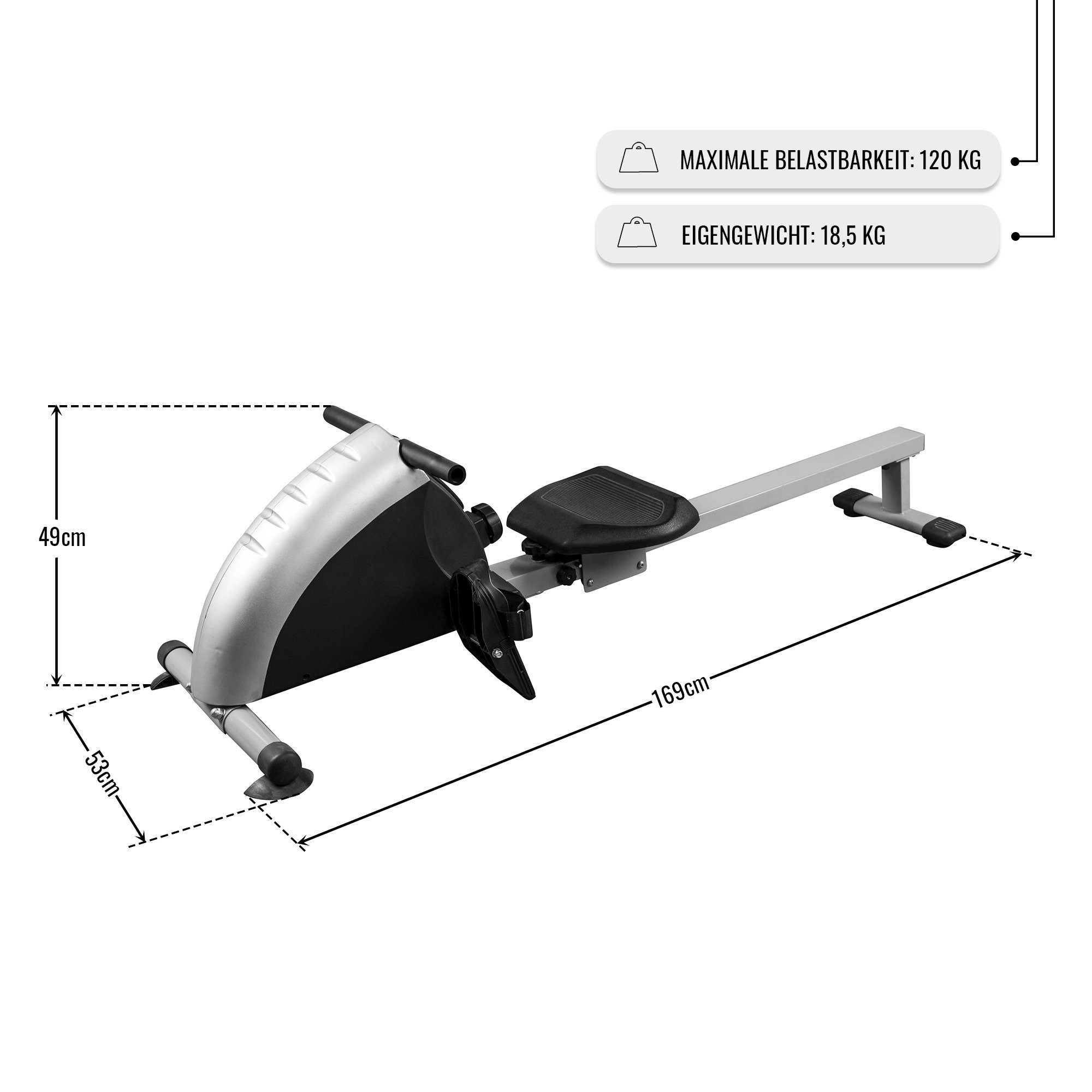 GORILLA SPORTS Rudergerät mit 8-stufiger Magnetwiderstand - LCD-Display, kugelgelagerter Sitz (1-tlg)