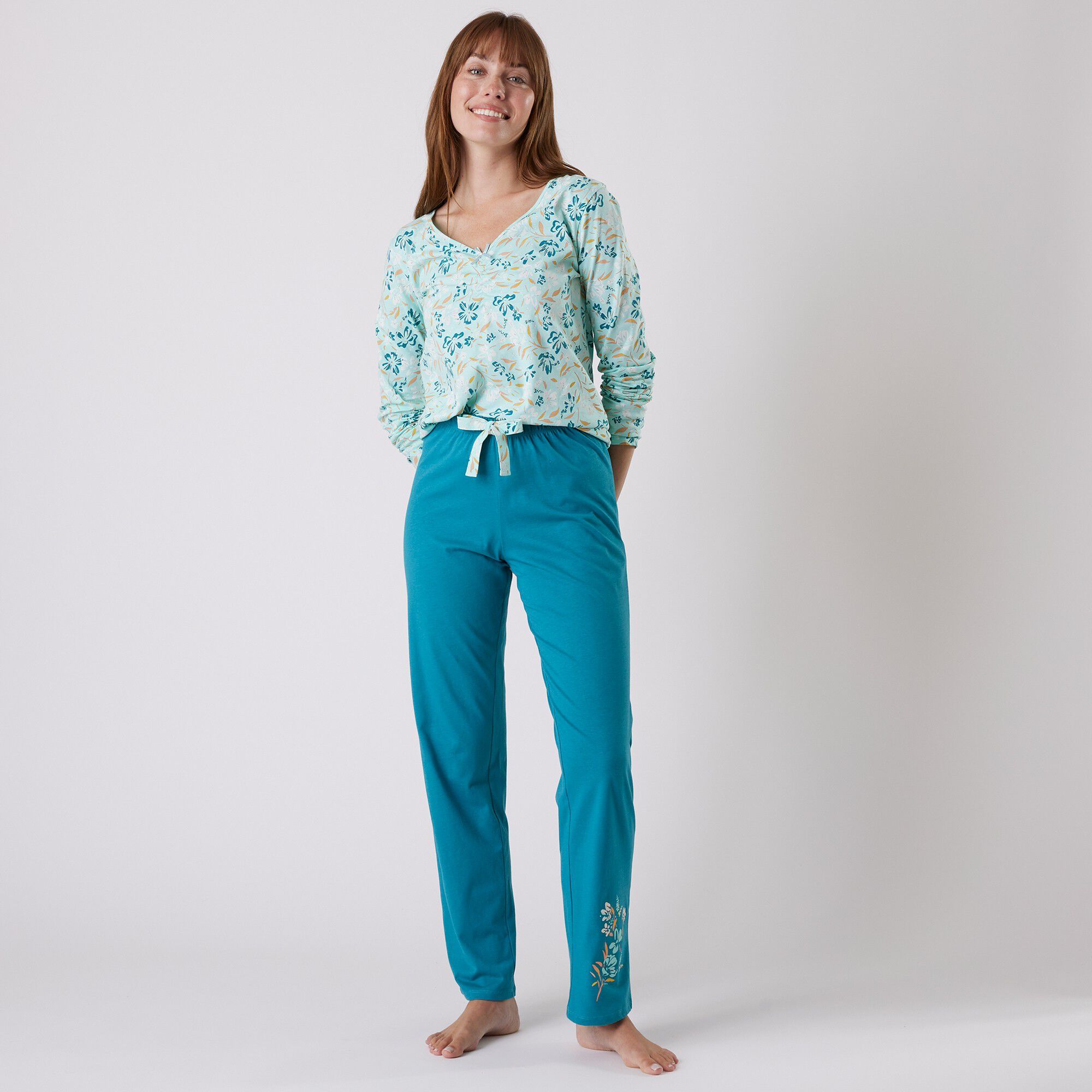 Tee-shirt pyjama manches longues imprimé floral