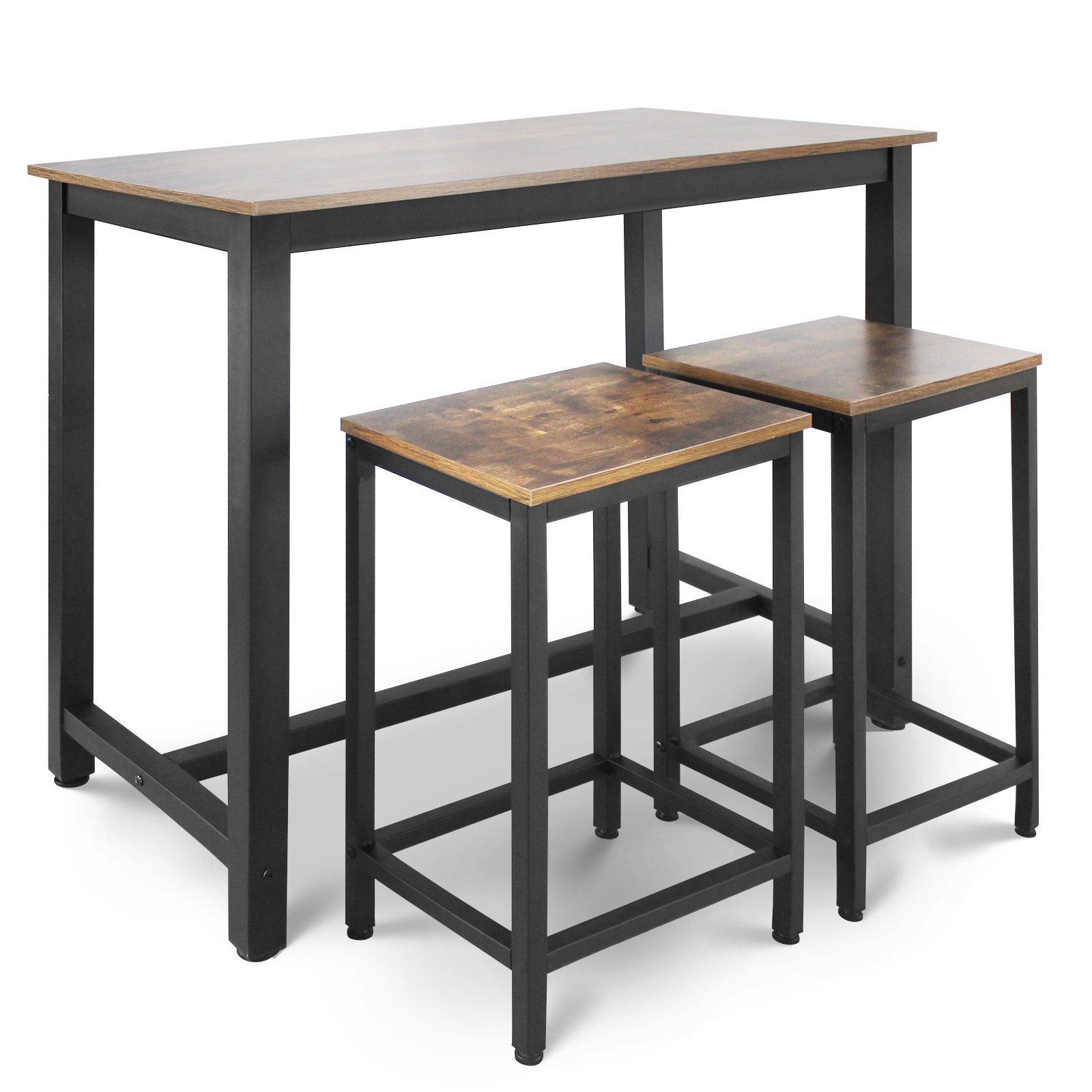 MIADOMODO Bartisch Stehtisch Set – 120x60x90cm, 2 Barhockern, MDF (1-St)