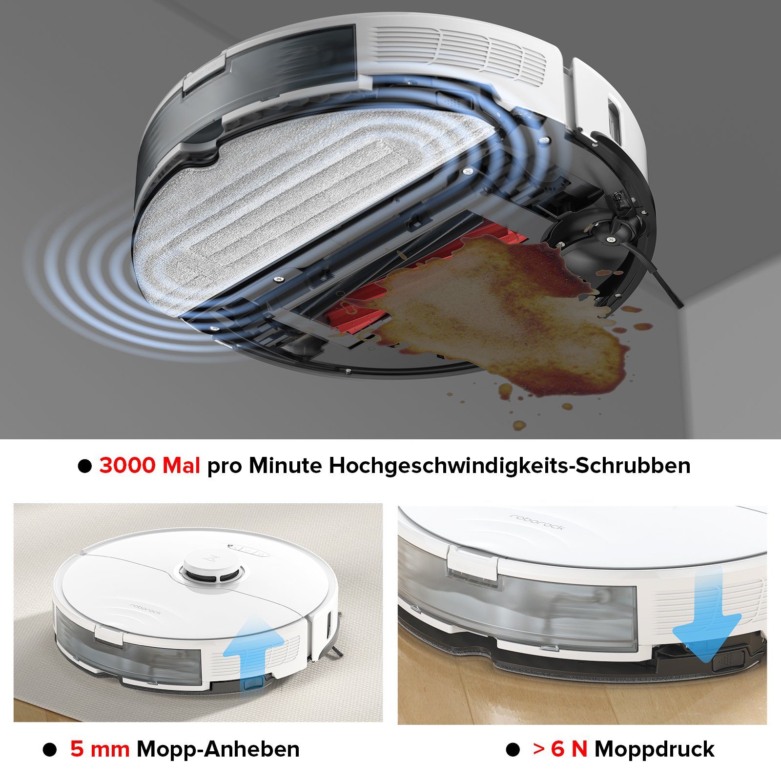 Roborock Saugroboter S8, 69 W, 6000 pa, DuoRoller-Bürste, Reactive 3D-Hindernisumgehung, Vibrations-Hebemop, Intelligenter für Hartböden,Tierhaare,Teppiche, Kindersicherung APP Control, Upgrade von Roborock S7, VS S7 Maxv