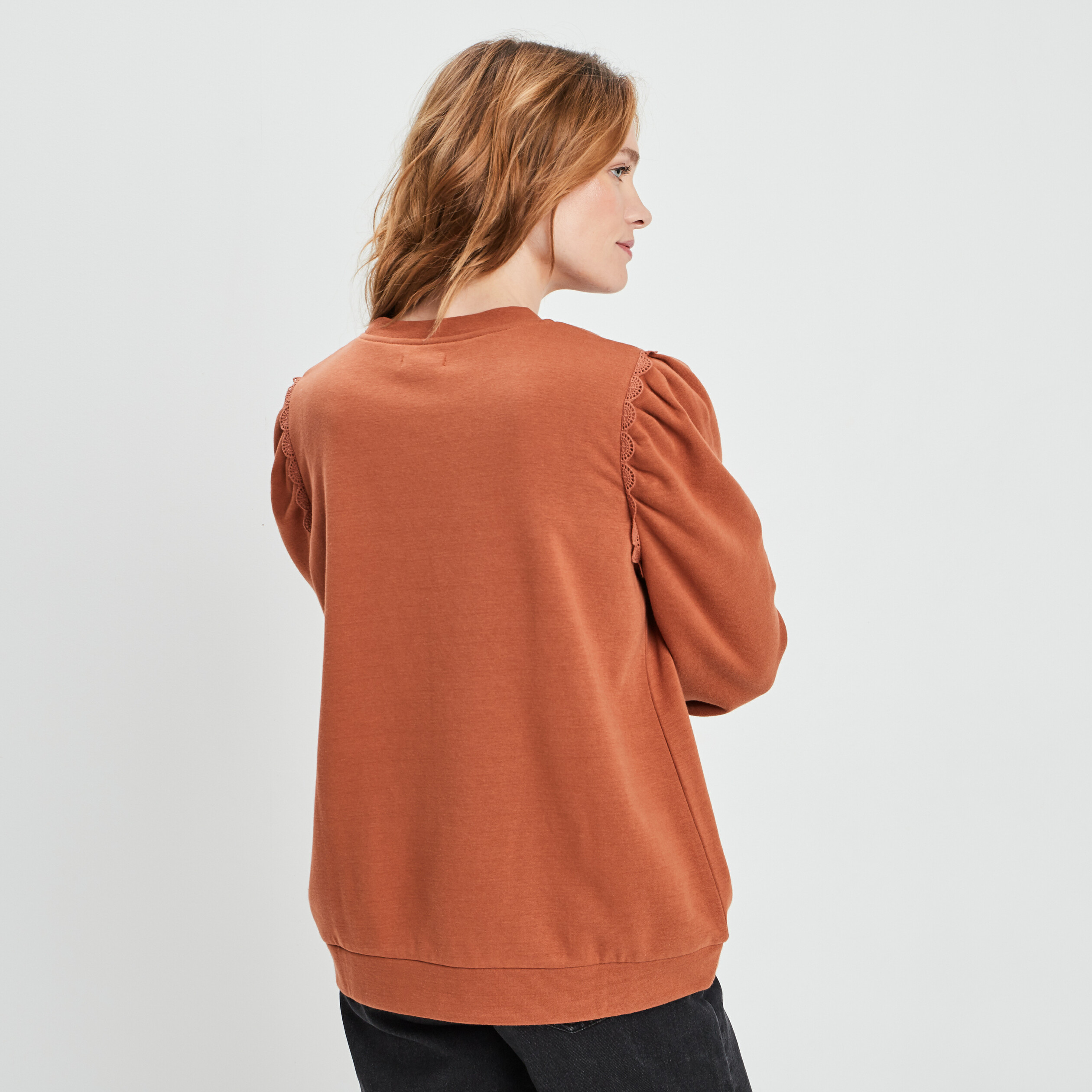 Sweat avec manches gigots marron clair femme | La Halle