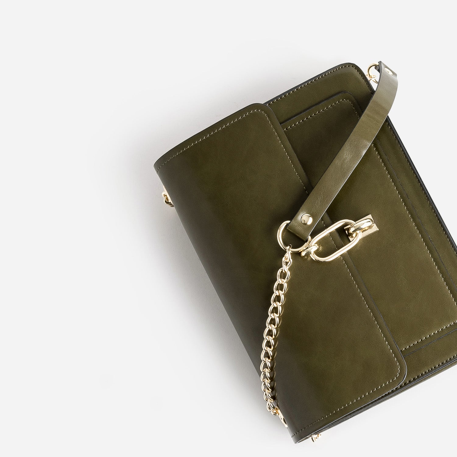 Sac à main kaki avec ouverture fantaisie