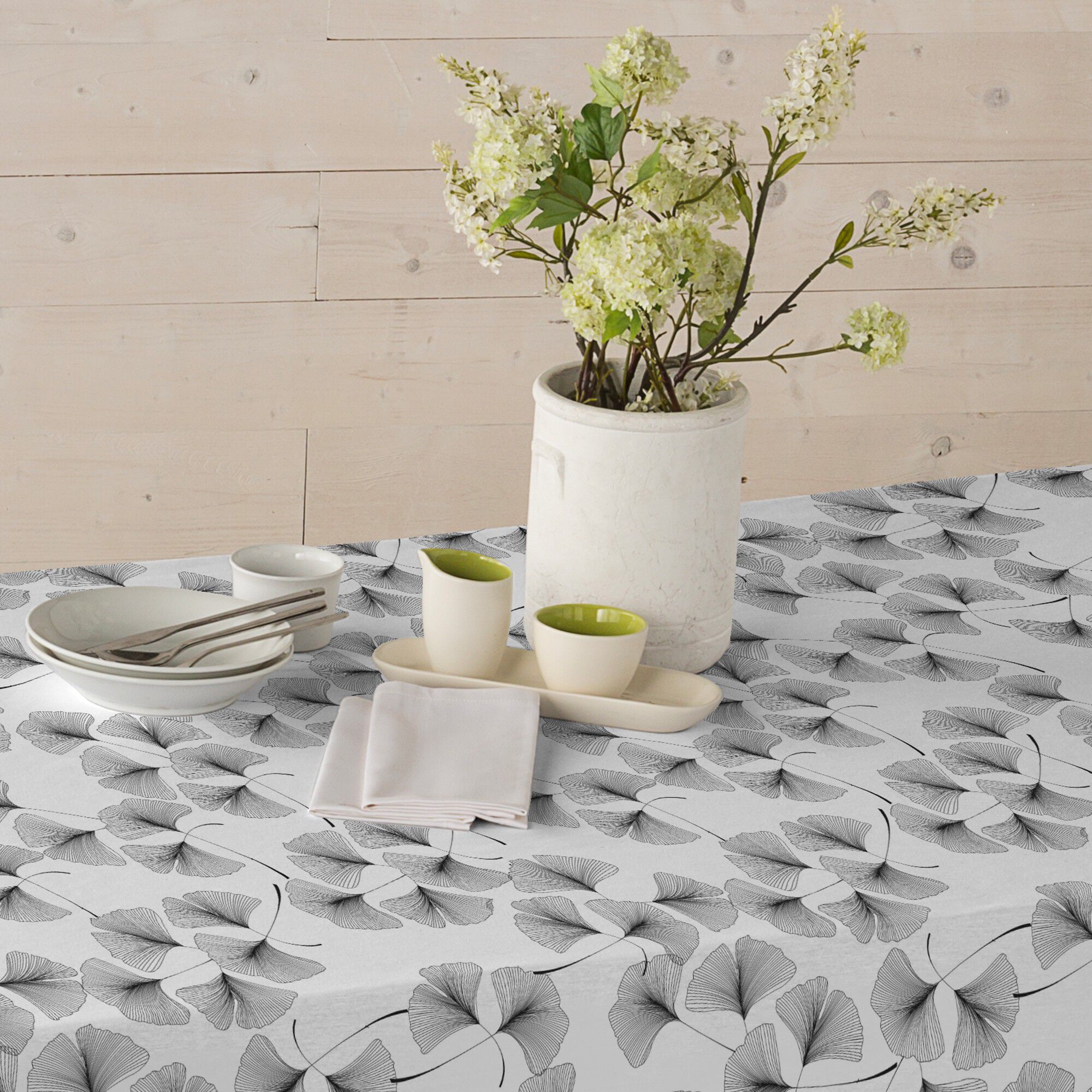 Nappe tissu enduit imprimé ginkgo