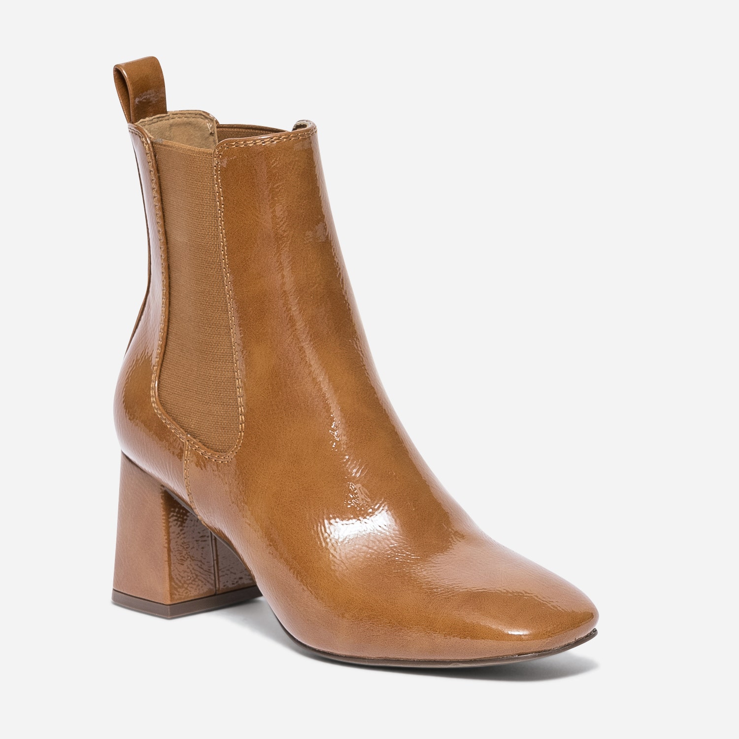 Chelsea boots cognac verni à talon