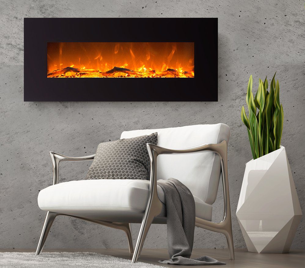 GLOW FIRE Elektrokamin Mars Wandkamin elektrisch mit Heizung, Elektrischer Kamin mit Fernbedienung, Timer, 3 Dekorationen, LED Feuer