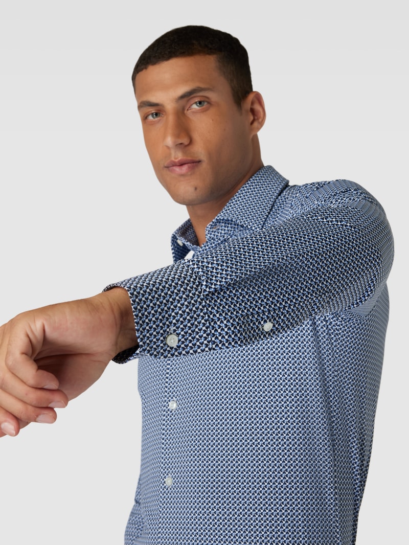 Performance Fit Freizeithemd mit Allover-Muster Modell 'Hank' in blau