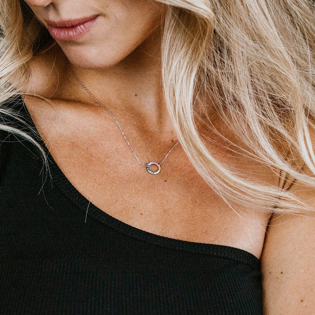 Bodorno Kette mit Anhänger Kette Damen mit buntem Anhänger aus 925 Sterling Silber, Wasserfest