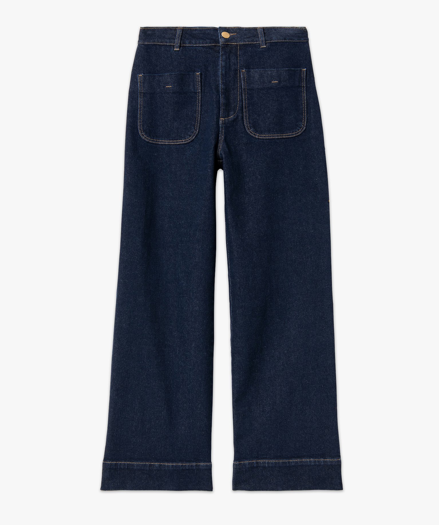 Jean wide leg taille haute avec poches plaquées femme bleu fonce | GEMO