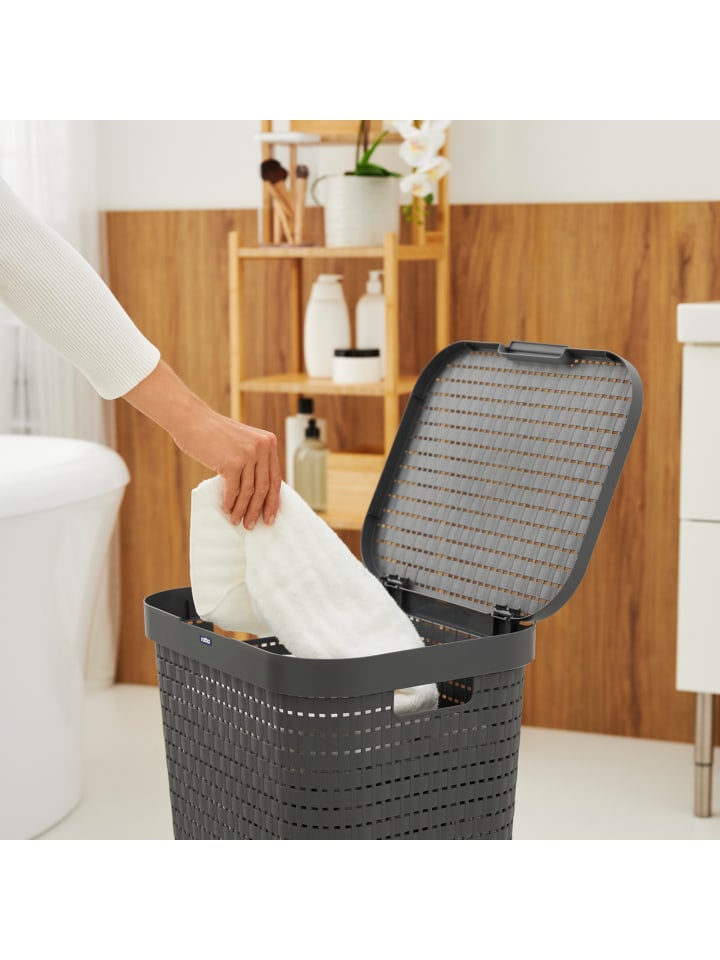 Rotho Country 3er-Set Wäschesammler 55l mit Deckel in Anthrazit günstig kaufen onesize