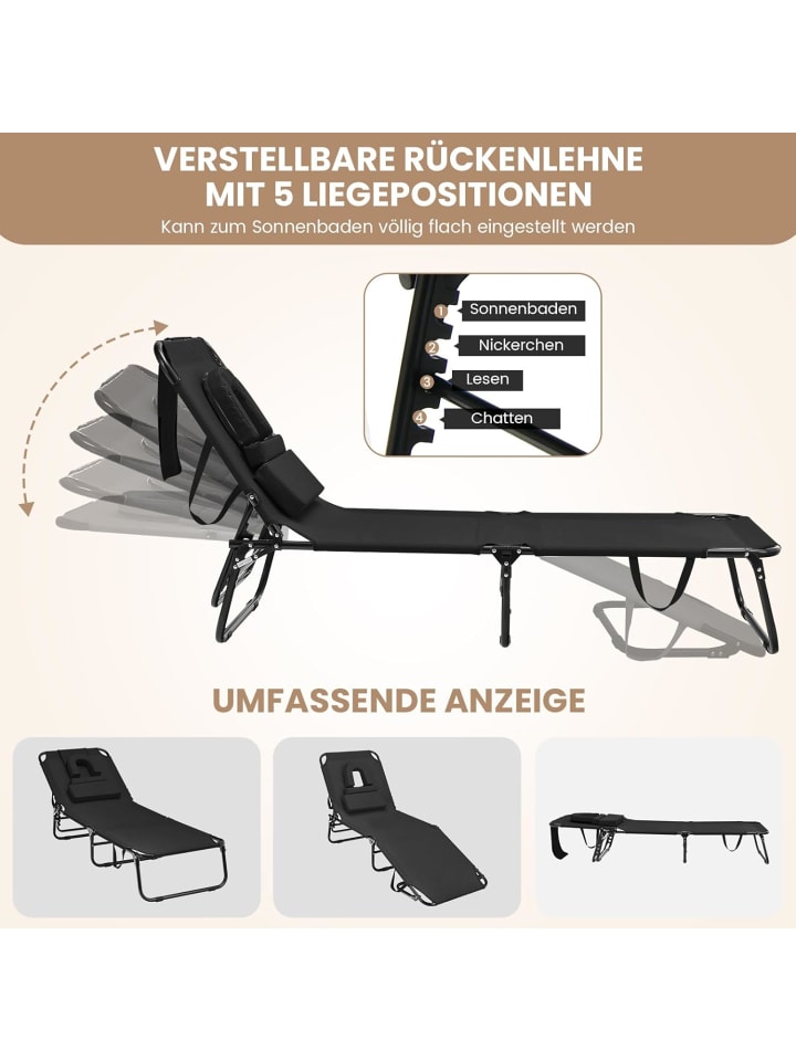 COSTWAY Sonnenliege mit Gesichtsöffnung in Schwarz günstig kaufen onesize