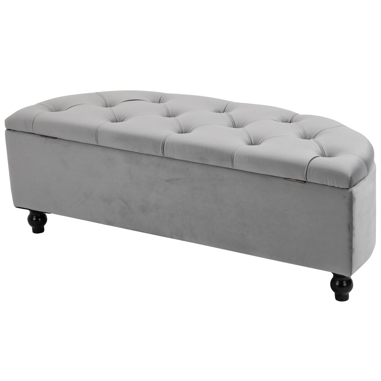 HOMCOM Sitzbank Sitzhocker Sitztruhe Aufbewahrungsbox Fußbank mit Stauraum geöffnetem Deckel für Schlafzimmer Velvet-Touch Gummiholz Grau 120 x 46 x 42 cm