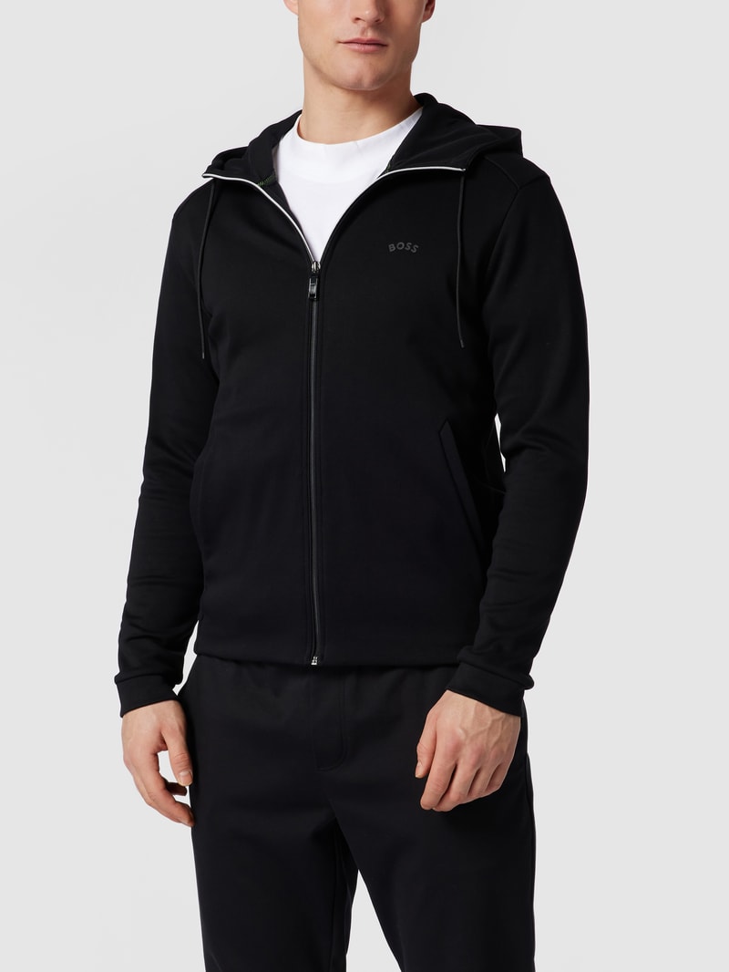 Sweatjacke mit Label-Print Modell 'Saggy Curved' in schwarz