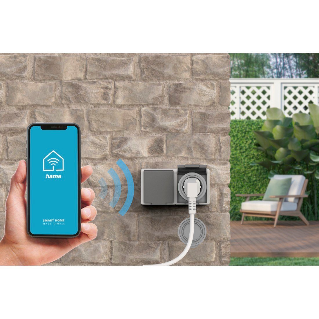 Hama Funksteckdose WLAN Steckdose Outdoor, App- u. Sprachsteuerung, ohne Hub, Garten, max. 2300 W