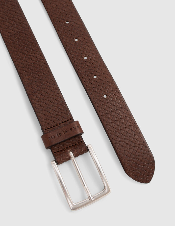 Ceinture marron cuir relief tressage Homme