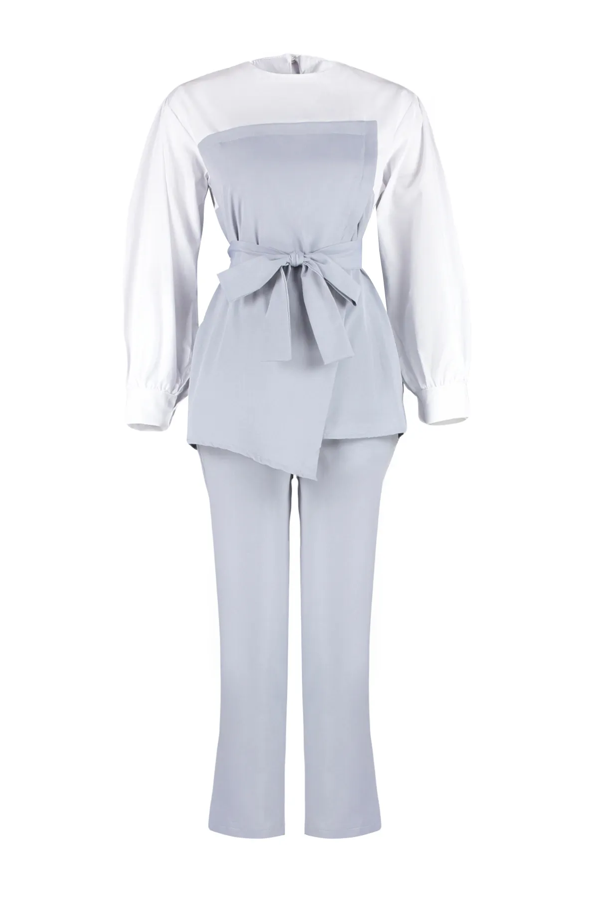 Trendyol Modest  Baumwollgewebtes graues Blockset - Unteres und oberes Set TCTSS24US00066
