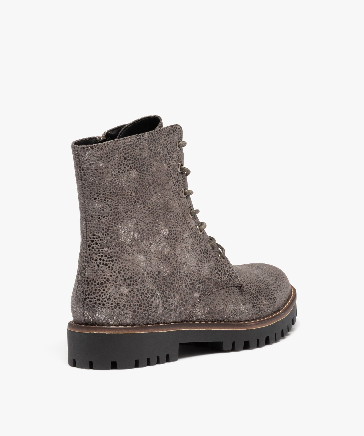 Boots lacées à semelle crantée et reflets brillants femme gris | GEMO