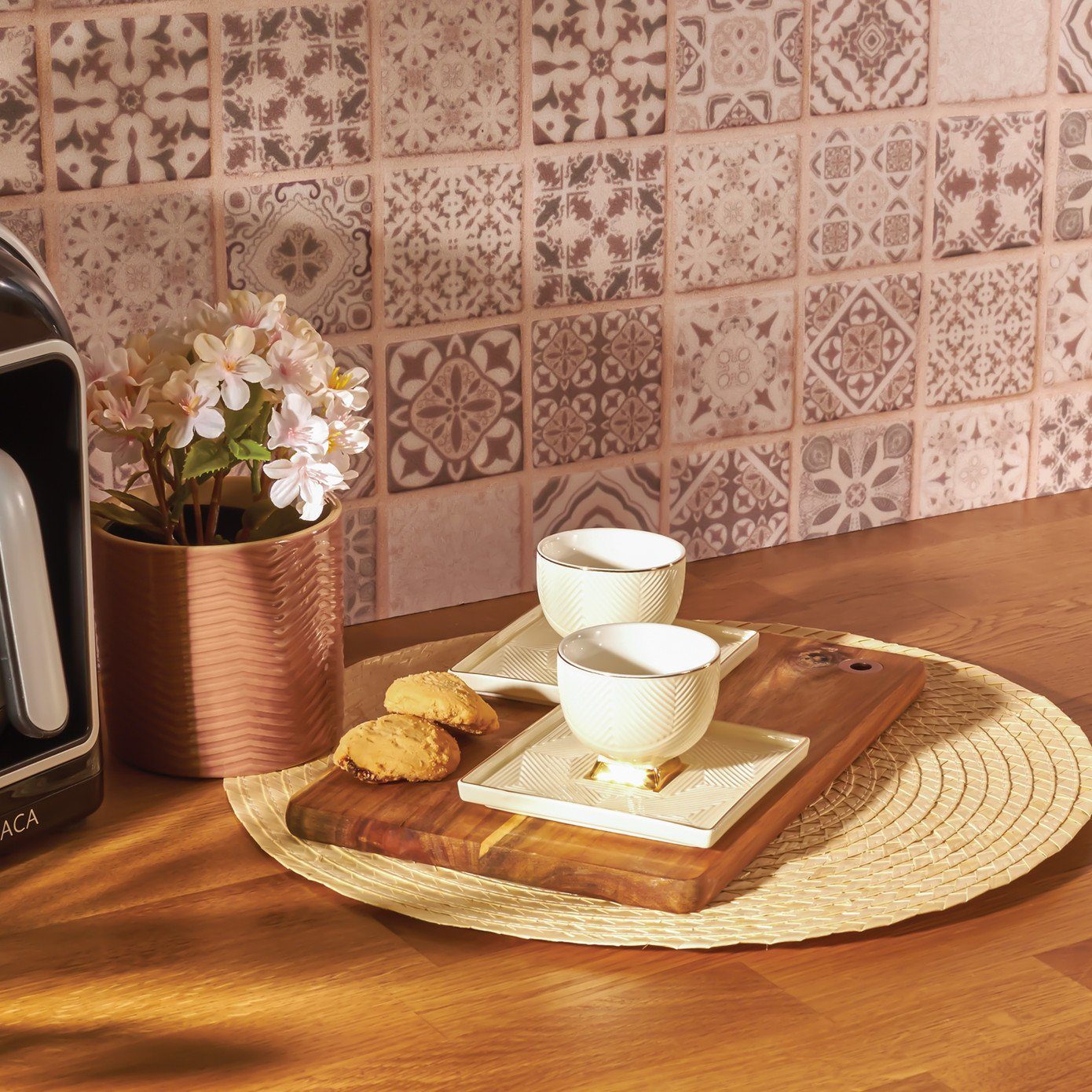 Karaca Kaffeeservice Art Deco Creme-Set mit 2 Kaffeetassen, Mokkatassen, Espressotassen