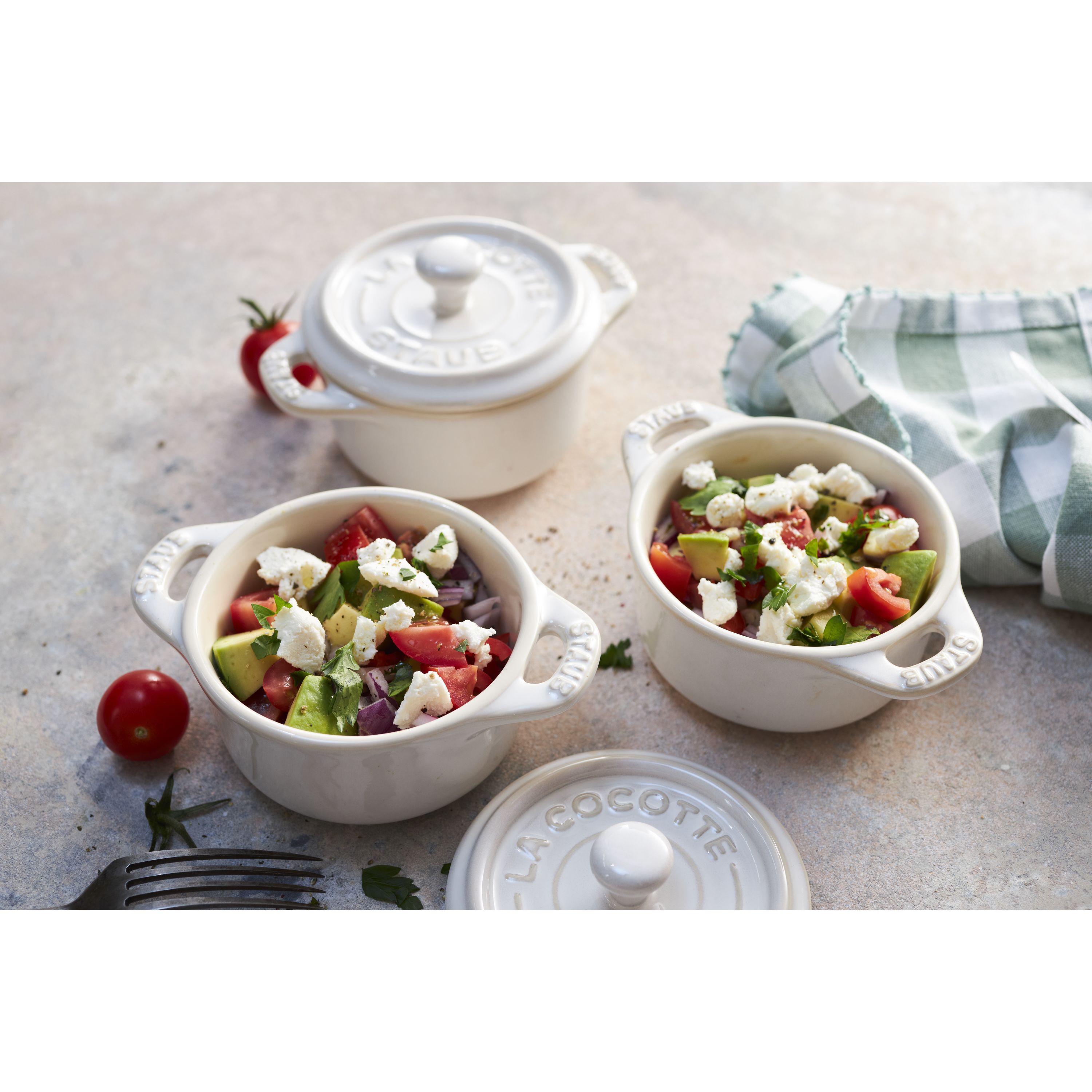 Cocotte Set 4-tlg, rund, Elfenbein-Weiß, Keramik