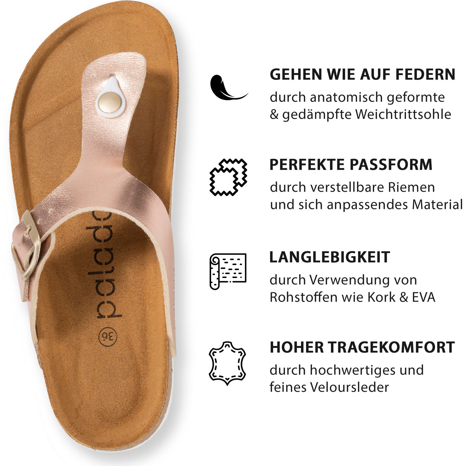 Palado Kos Metallic, Zehentrenner, Damen, Rosegold