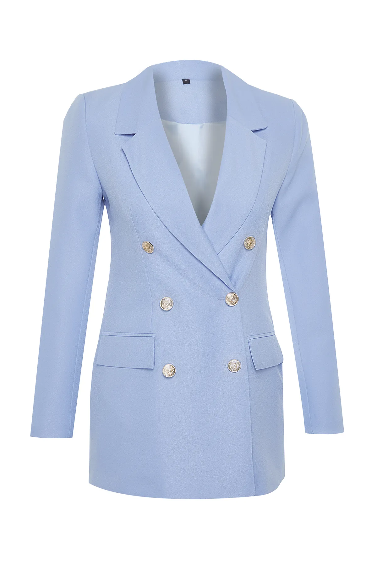 Trendyol Collection  Hellblaue, übergroße, gefütterte, zweireihige, gewebte Blazerjacke TWOSS20CE0024