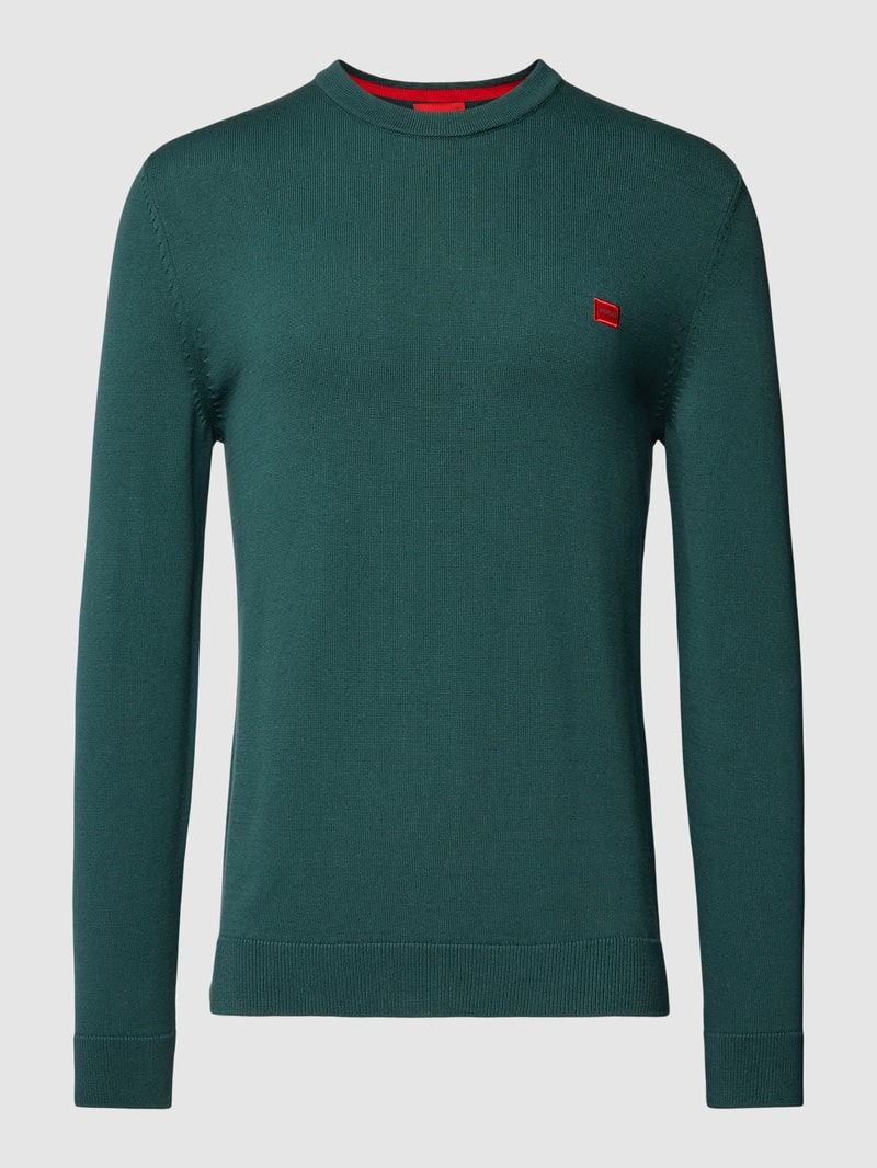 Pullover mit Label-Stitching Modell 'San Cassius' in dunkelgrün