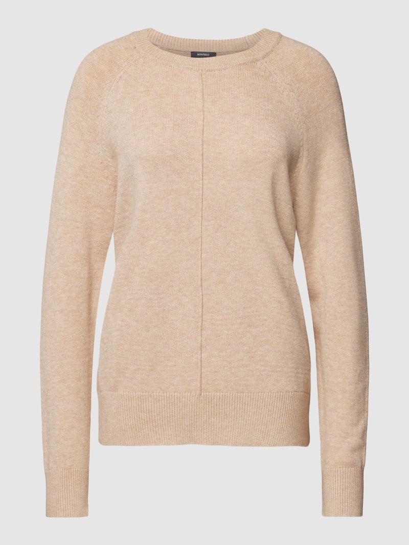 Strickpullover mit gerippten Abschlüssen in beige meliert