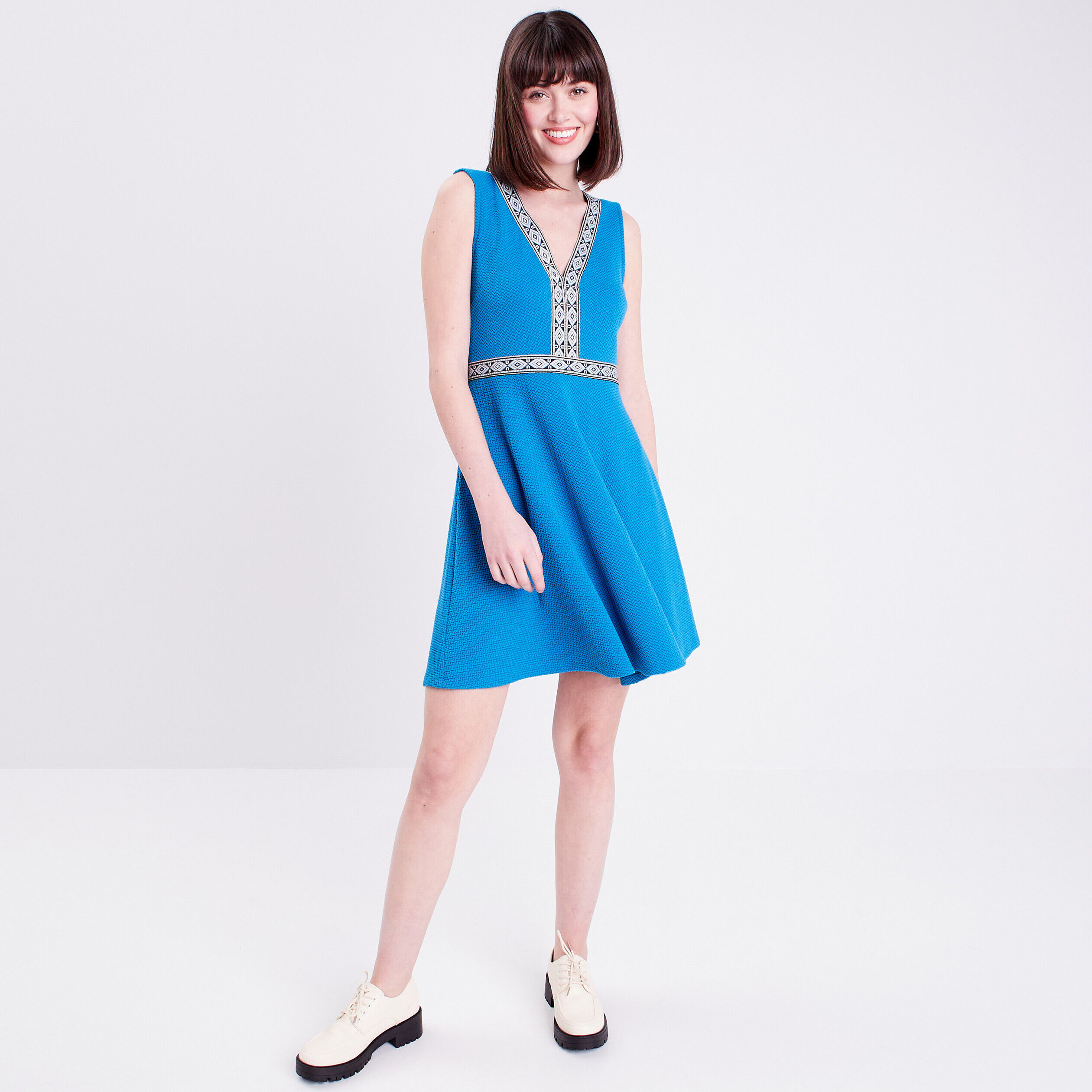 Robe évasée sans manches bleu femme | Cache Cache